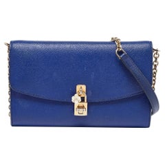Dolce 
Gabbana Blue Leather Padlock Chain Shoulder Bag