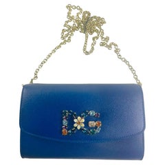 Dolce & Gabbana Blue Leather Shoulder Clutch Phone Cross Body Bag Handbag 