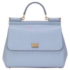 Dolce & Gabbana Blue Leather Sicily Top Handle Handbag Shoulder Bag With DG Logo