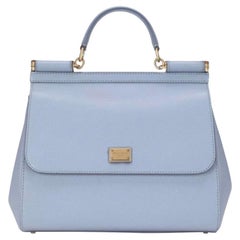 Dolce & Gabbana Borsa a tracolla con manico superiore in pelle blu Sicily con logo DG