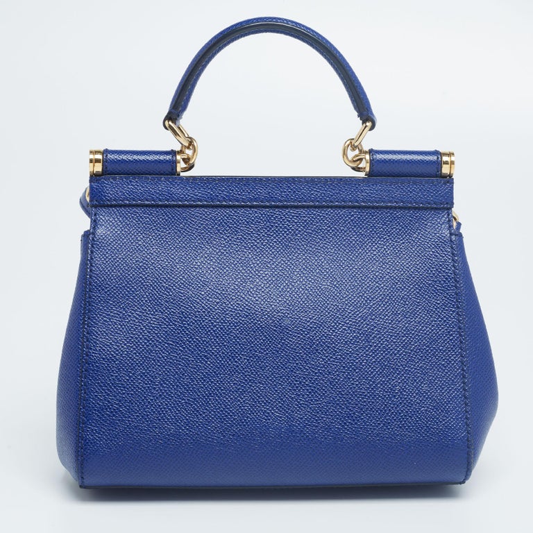 Dolce and Gabbana - Petit sac à main Miss Sicily en cuir bleu avec poignée  supérieure sur 1stDibs