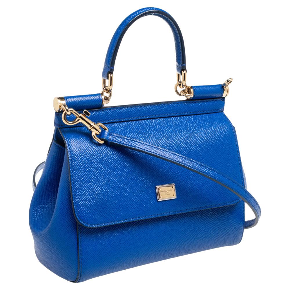 Women's Dolce & Gabbana Blue Leather Small Miss Sicily Top Handle Bag