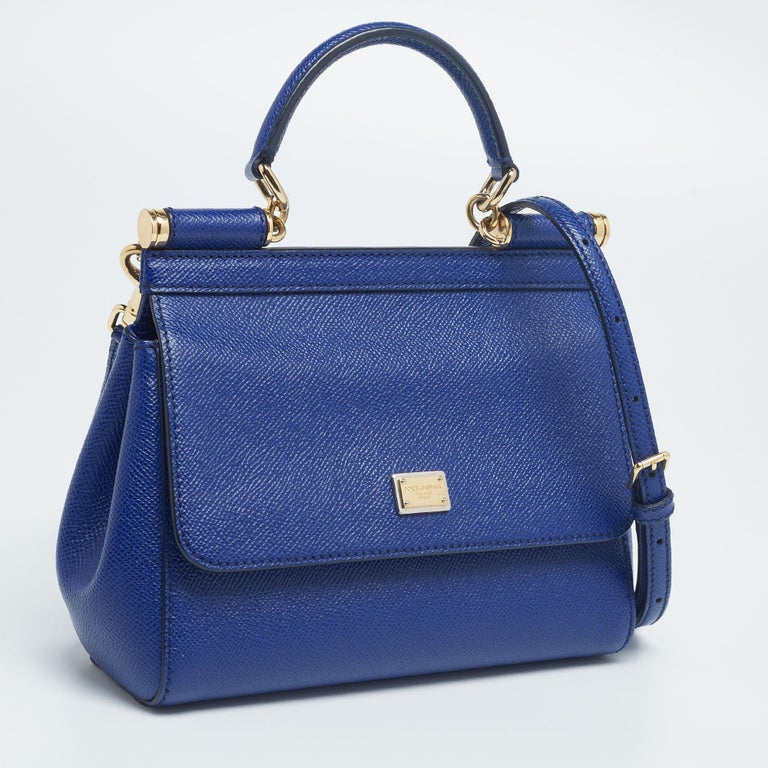 Dolce and Gabbana Blue Leather Small Miss Sicily Top Handle Bag at 1stDibs