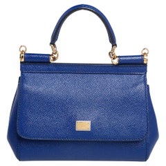 Dolce & Gabbana Blue Leather Small Miss Sicily Top Handle Bag