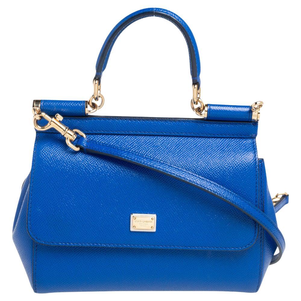 Dolce & Gabbana Blue Leather Small Miss Sicily Top Handle Bag