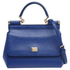 Dolce and Gabbana Blue Leather Small Miss Sicily Top Handle Bag at 1stDibs