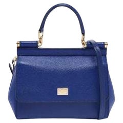 Dolce & Gabbana Blue Leather Small Miss Sicily Top Handle Bag