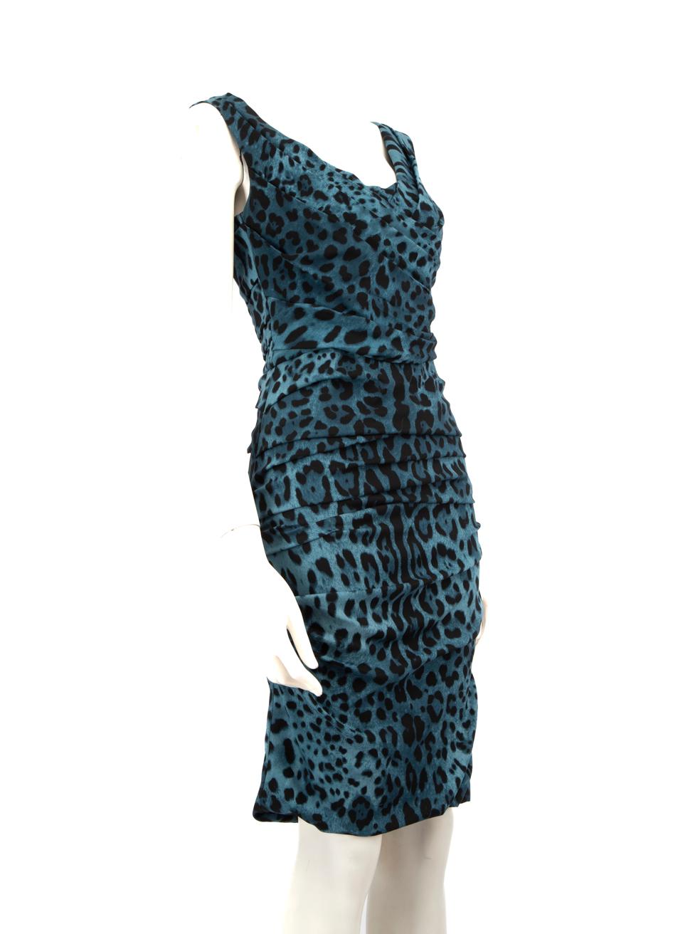 CONDITION is Very good. Minimal wear to dress is evident. Minimal wear to the front near the hem where a pull to weave can be seen on this used Dolce & Gabbana designer resale item.
  
  Details
  
  
  Blue 
  
  Silk 
  
  Dress 
  
  Sleeveless 
