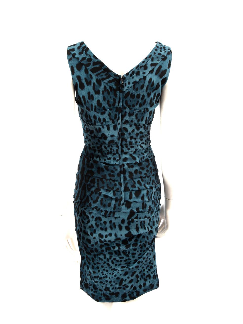Black Dolce & Gabbana Blue Leopard Pattern Knee Length Dress Size S