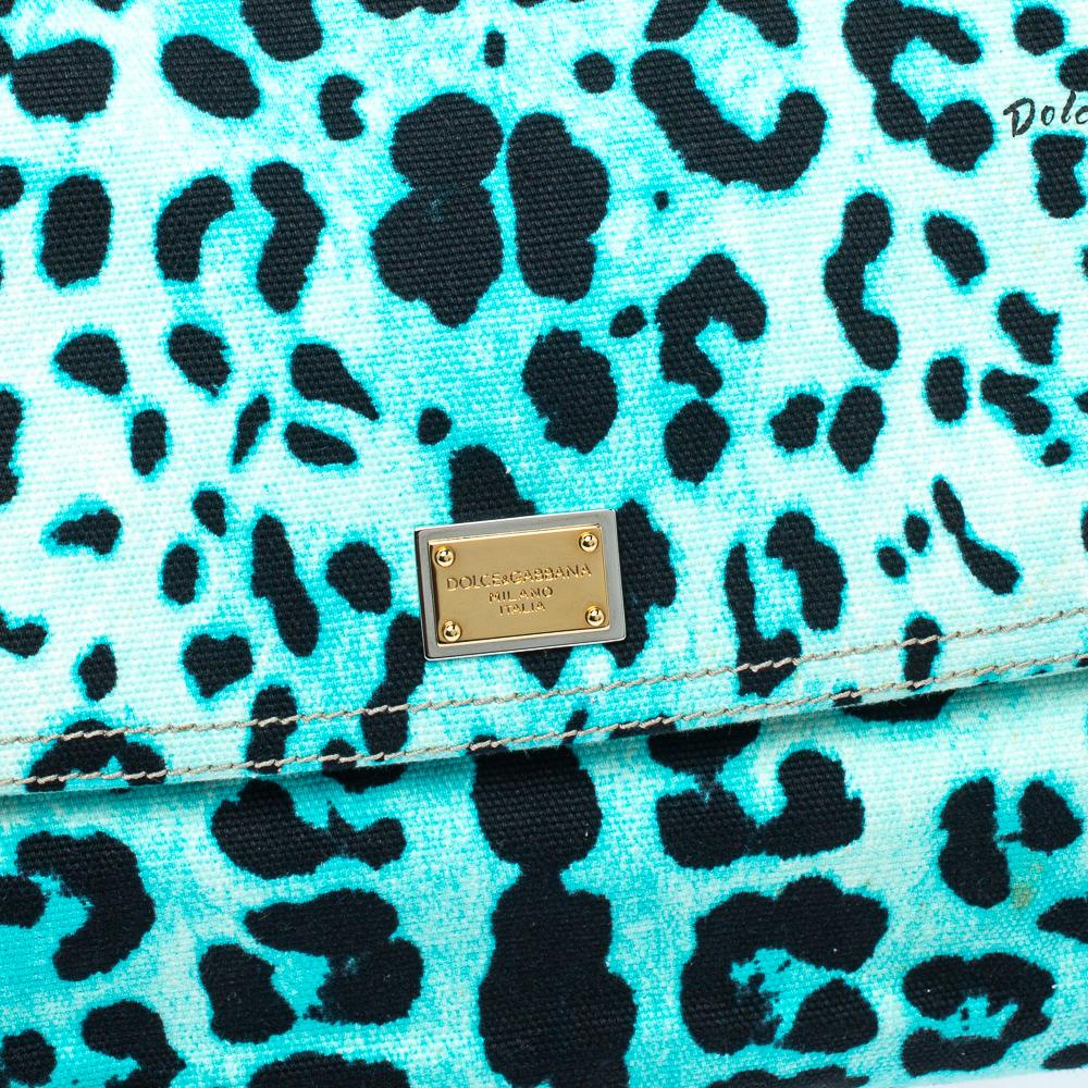 Dolce & Gabbana Blue Leopard Print Canvas Large Miss Sicily Top Handle Bag 5