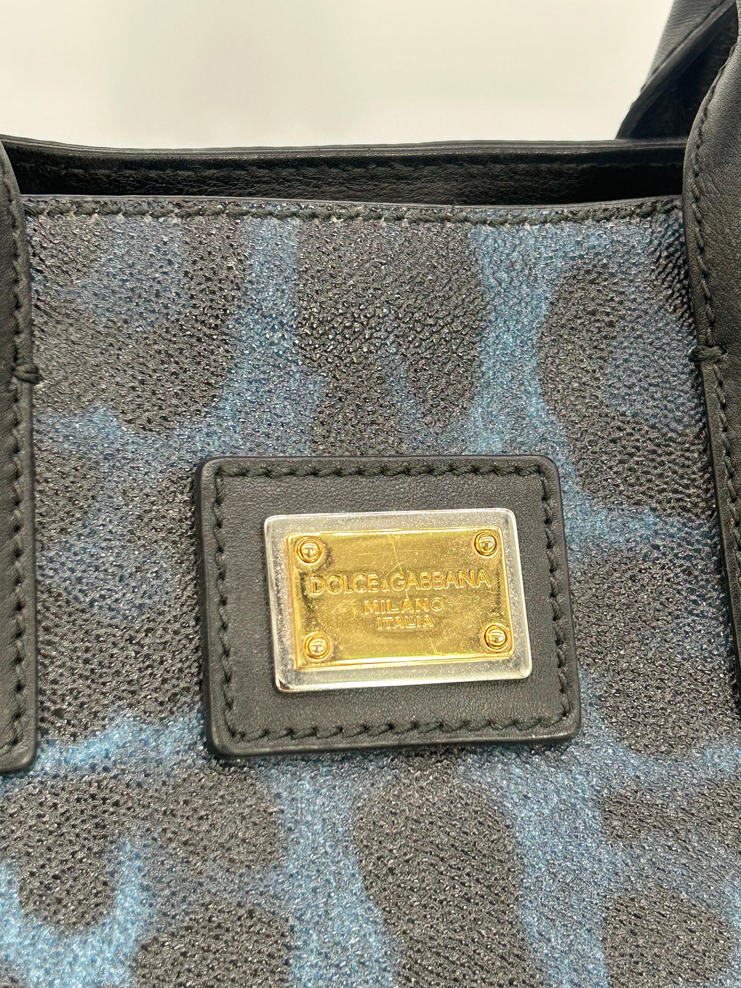 Dolce & Gabbana Fourre-tout en toile enduite imprimé léopard bleu en vente 2
