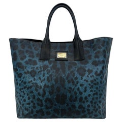 Dolce & Gabbana Blue Leopard Print Coated Canvas Tote