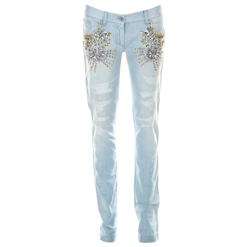 Dolce & Gabbana Blue Light Wash Denim Crystal Embellished Jeans S
