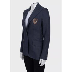 Dolce & Gabbana Blue Linen Embroidered Fitted Jacket - IT38/XS