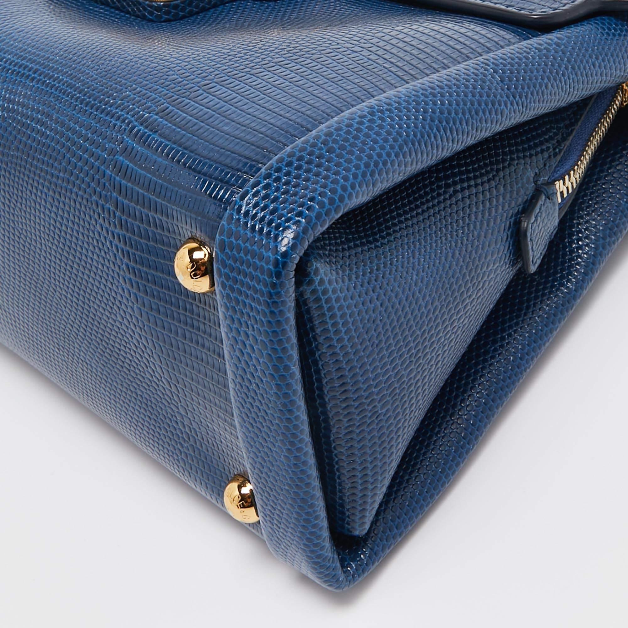 Dolce & Gabbana Blue Lizard Embossed Leather Lucia Top Handle Bag 3