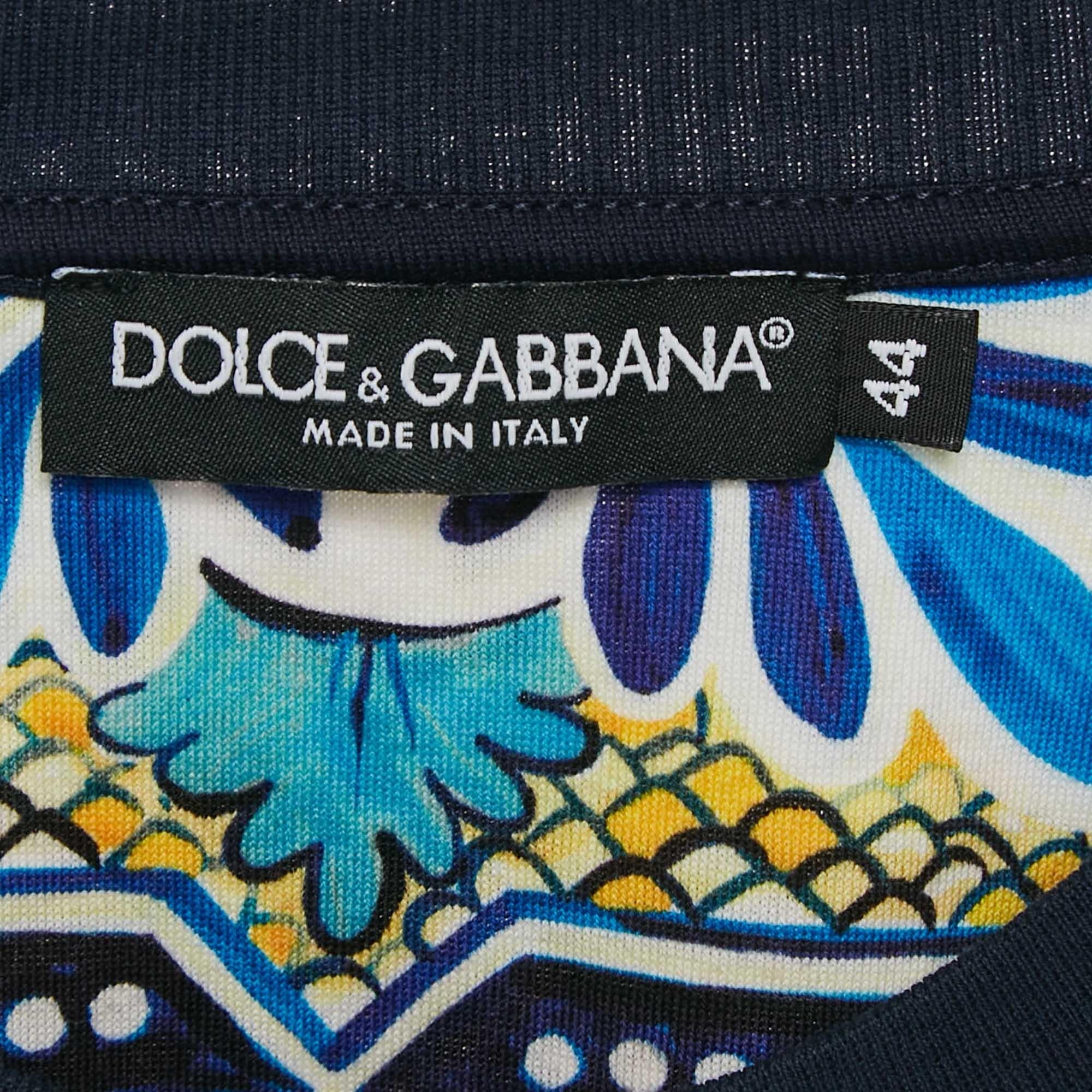 Dolce & Gabbana Blue Majolica Print Jersey Crewneck T-Shirt XS In Excellent Condition In Dubai, Al Qouz 2