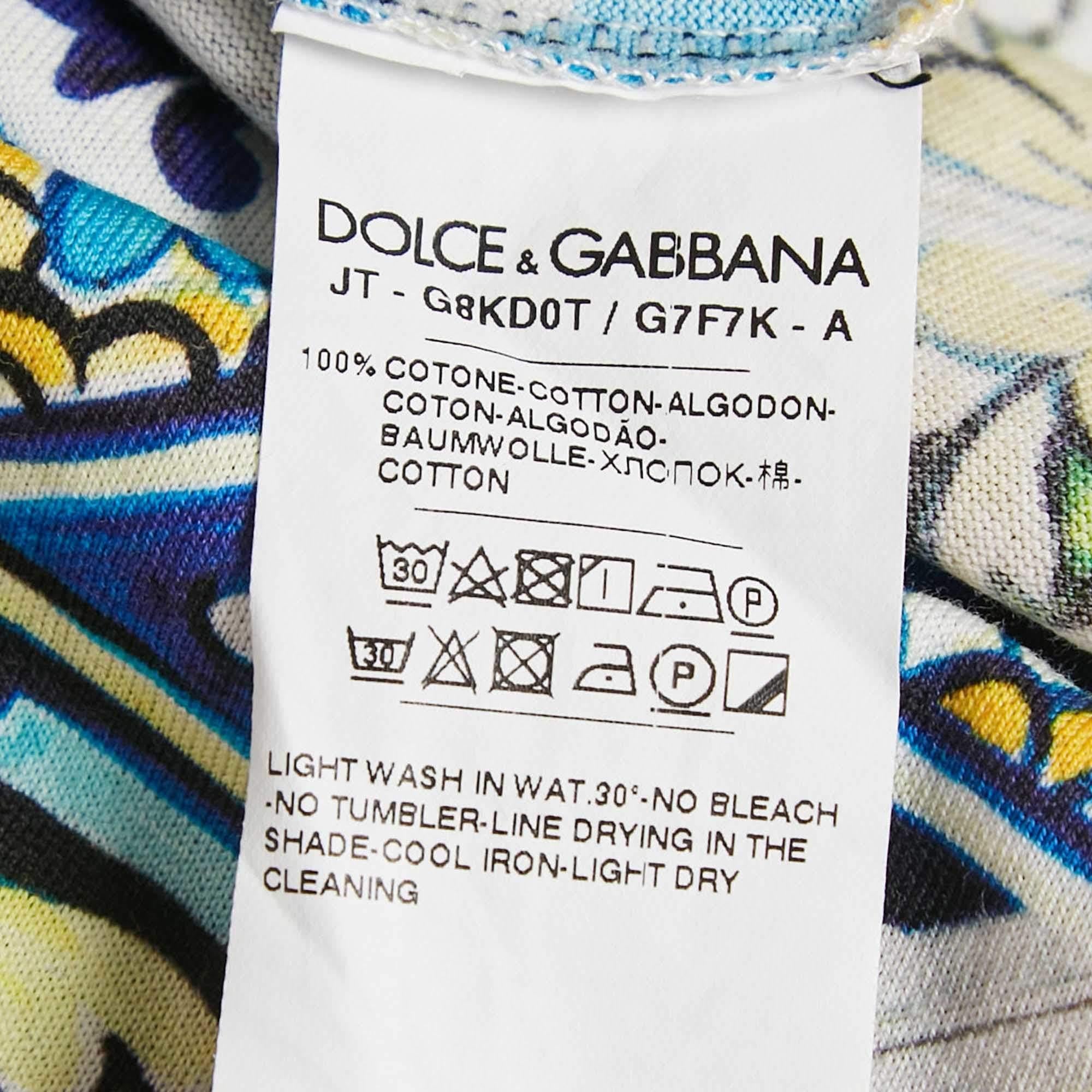 Men's Dolce & Gabbana Blue Majolica Print Jersey Crewneck T-Shirt XS