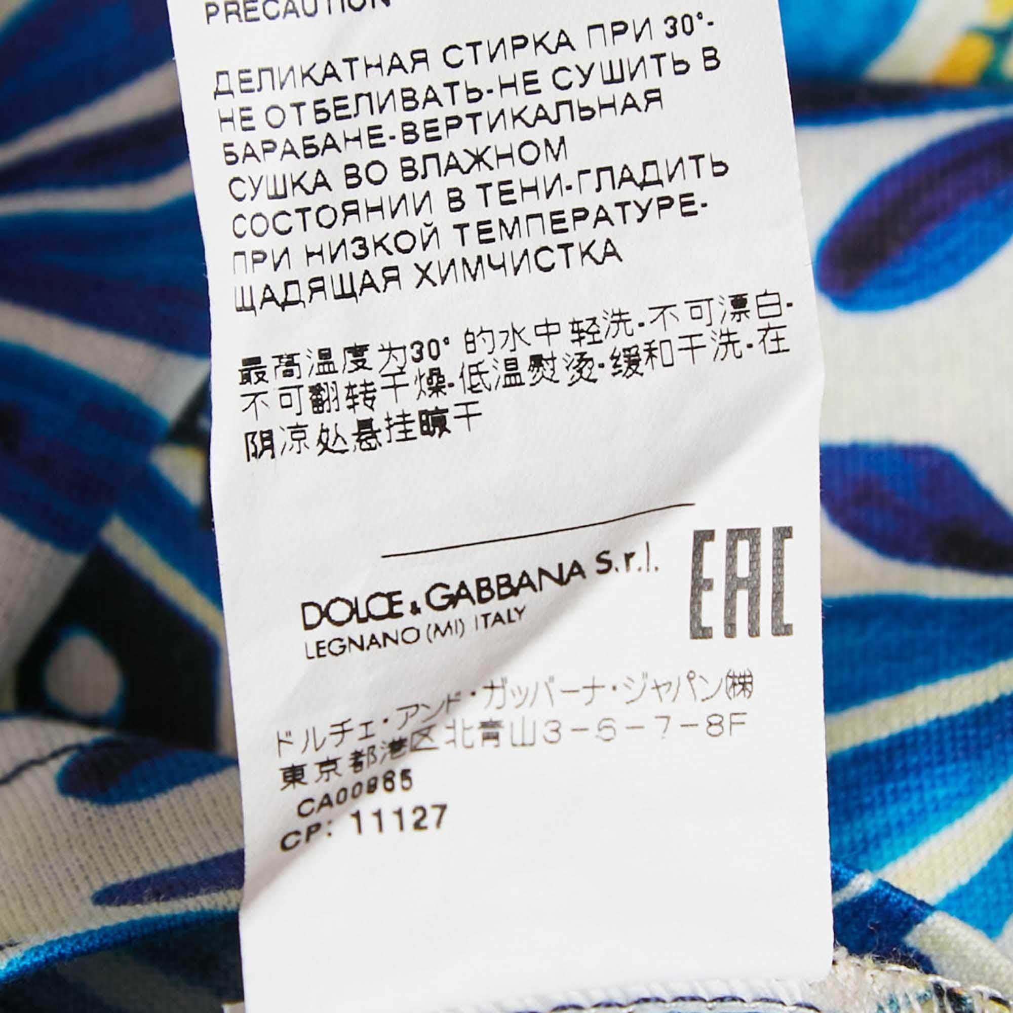 Dolce & Gabbana Blue Majolica Print Jersey Crewneck T-Shirt XS 1