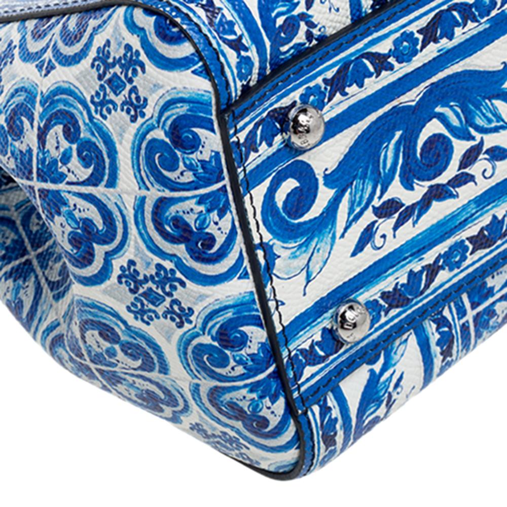 Dolce & Gabbana Blue Majolica Print Leather Medium Miss Sicily Tote 3
