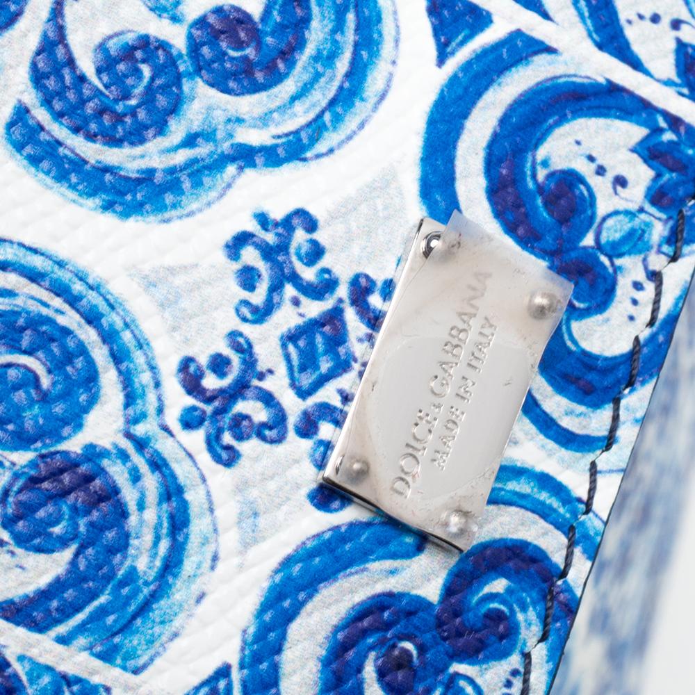 Women's Dolce & Gabbana Blue Majolica Print Leather Medium Miss Sicily Tote