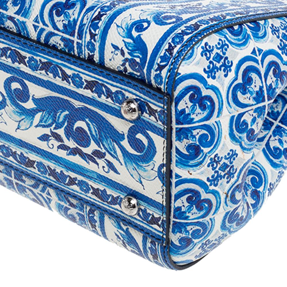 Dolce & Gabbana Blue Majolica Print Leather Medium Miss Sicily Tote 1