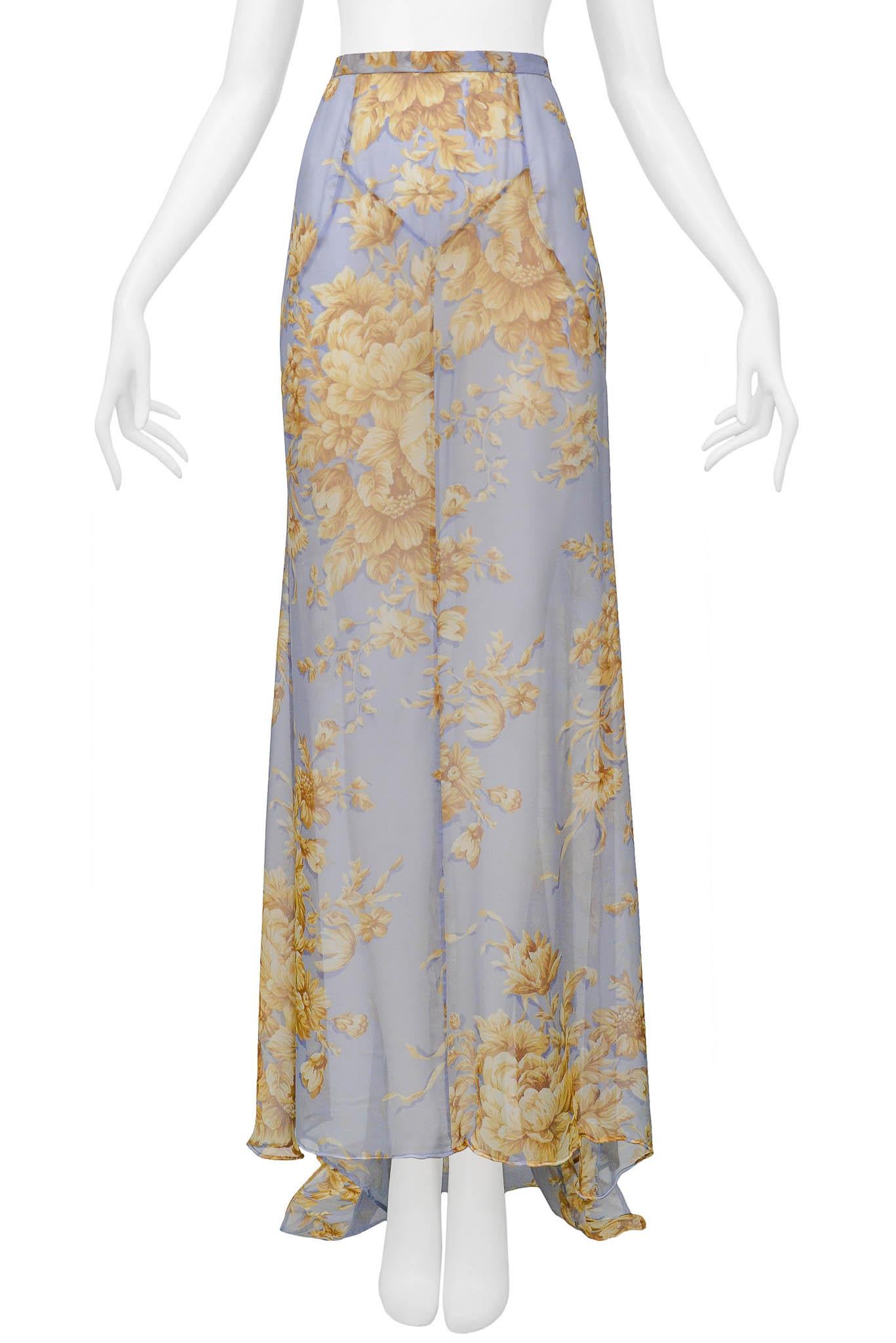 Beige Dolce & Gabbana Blue Maxi Skirt With Tan Floral Pattern For Sale