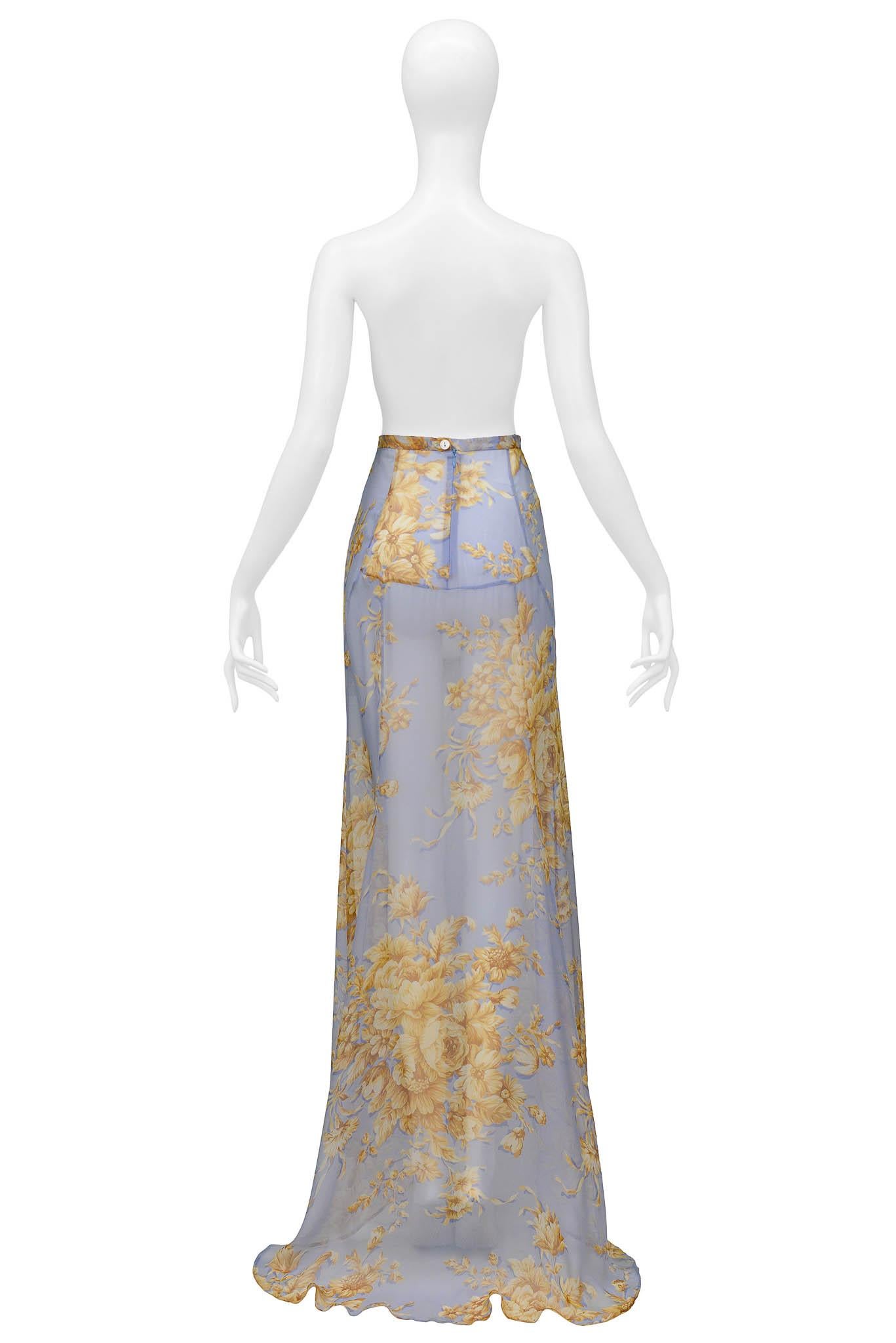 Women's or Men's Dolce & Gabbana Blue Maxi Skirt With Tan Floral Pattern For Sale