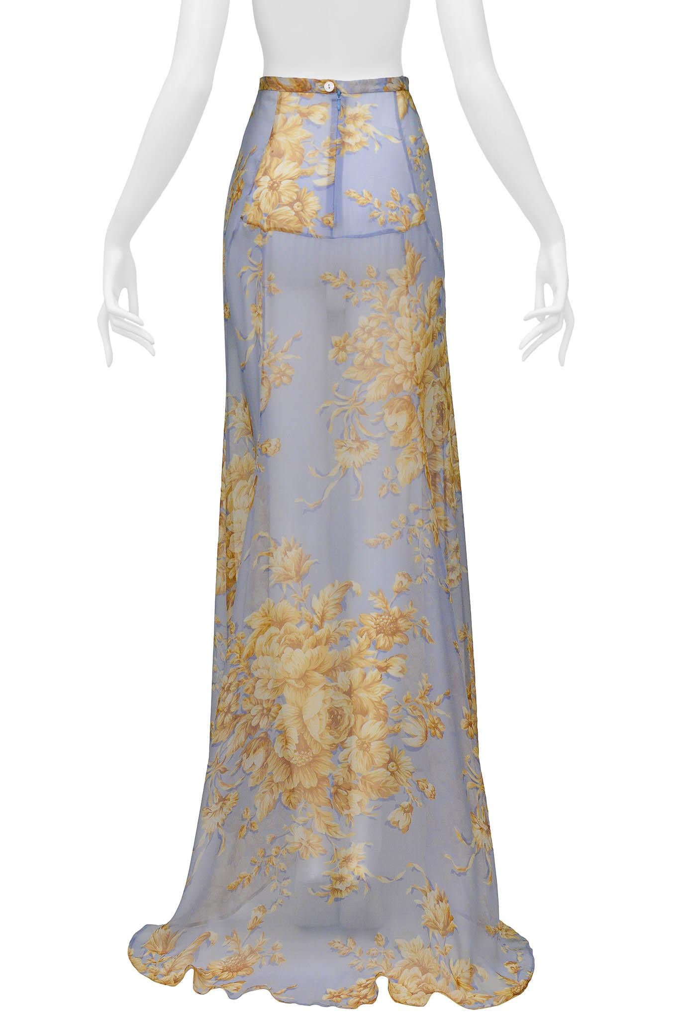 Dolce & Gabbana Blue Maxi Skirt With Tan Floral Pattern For Sale 1