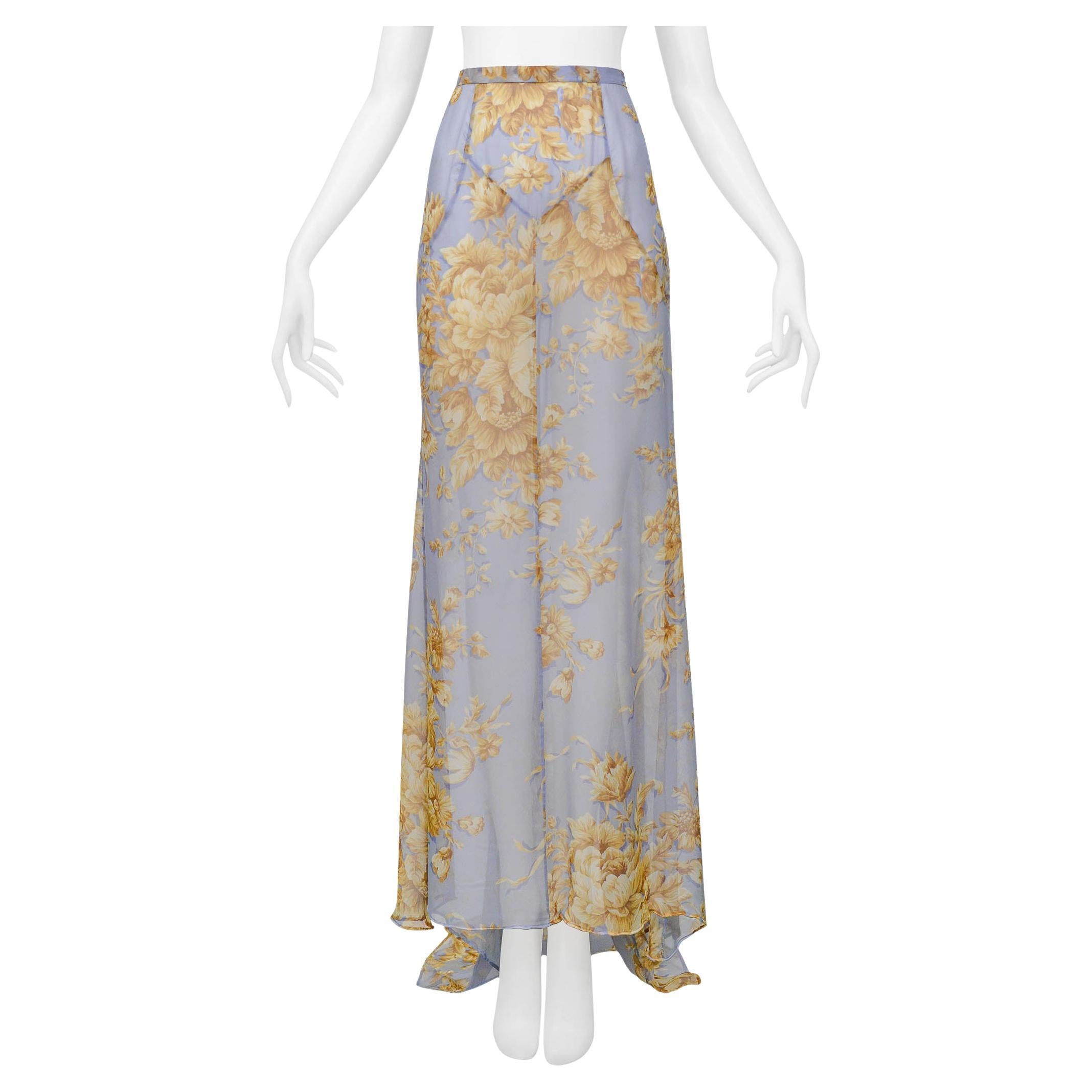 Dolce & Gabbana Blue Maxi Skirt With Tan Floral Pattern