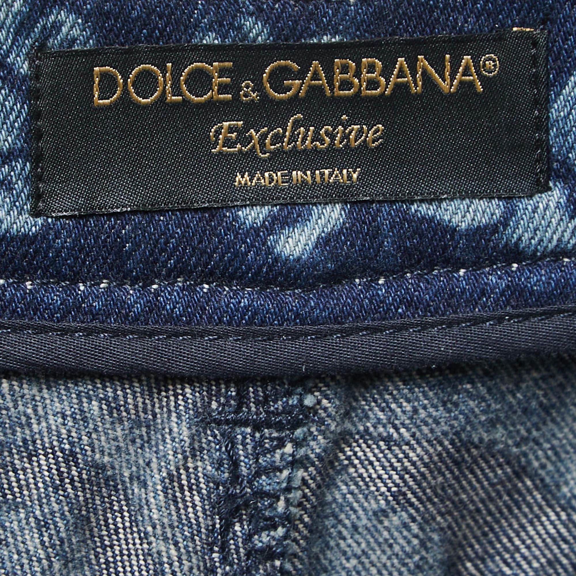 Women's Dolce & Gabbana Blue Medieval Print Denim High Waist Boyfriend Jeans S Waist 26