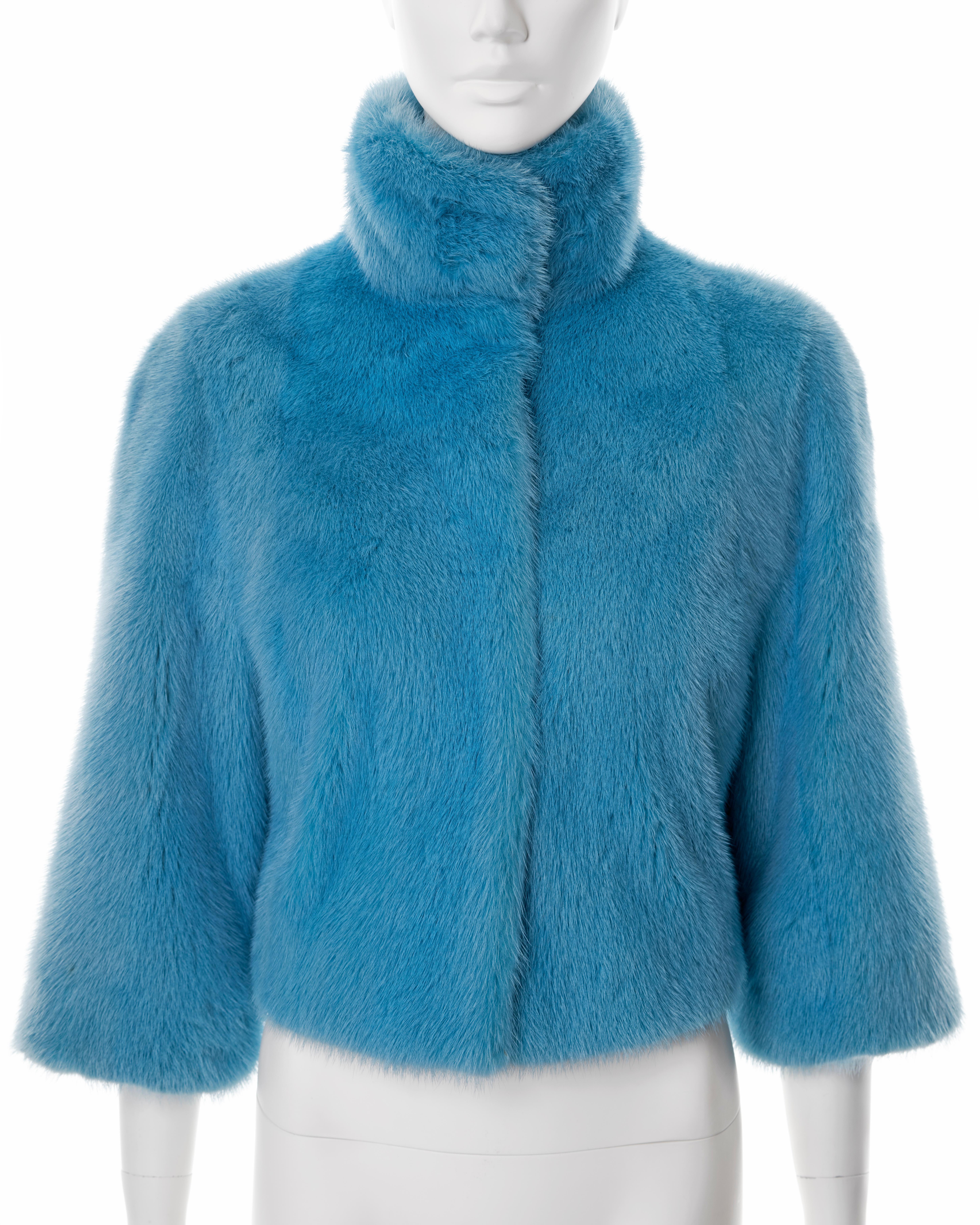Dolce & Gabbana blue mink fur cropped jacket, fw 1999 In Excellent Condition For Sale In London, GB