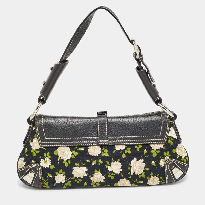 Dolce & Gabbana Blue/Multicolor Floral Print Canvas and Leather Shoulder Bag In Good Condition In Dubai, Al Qouz 2