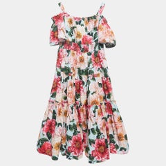 Dolce & Gabbana Blaues/mehrfarbiges Kleid aus bedruckter Baumwoll-Poplin mit Blumendruck (11-12 Yrs)