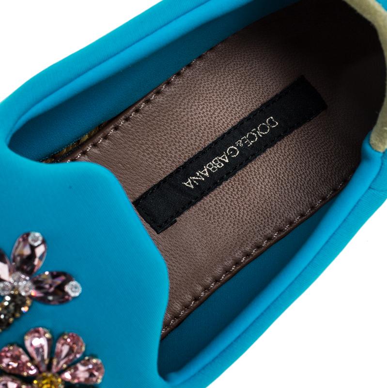 Dolce & Gabbana Blue Neoprene Barcelona Embellished Slip On Sneakers Size 38 2
