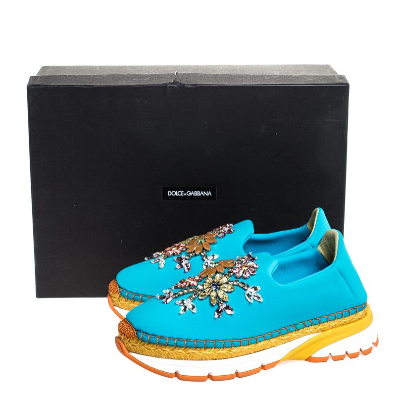 Dolce & Gabbana Blue Neoprene Barcelona Embellished Slip On Sneakers Size 38 4
