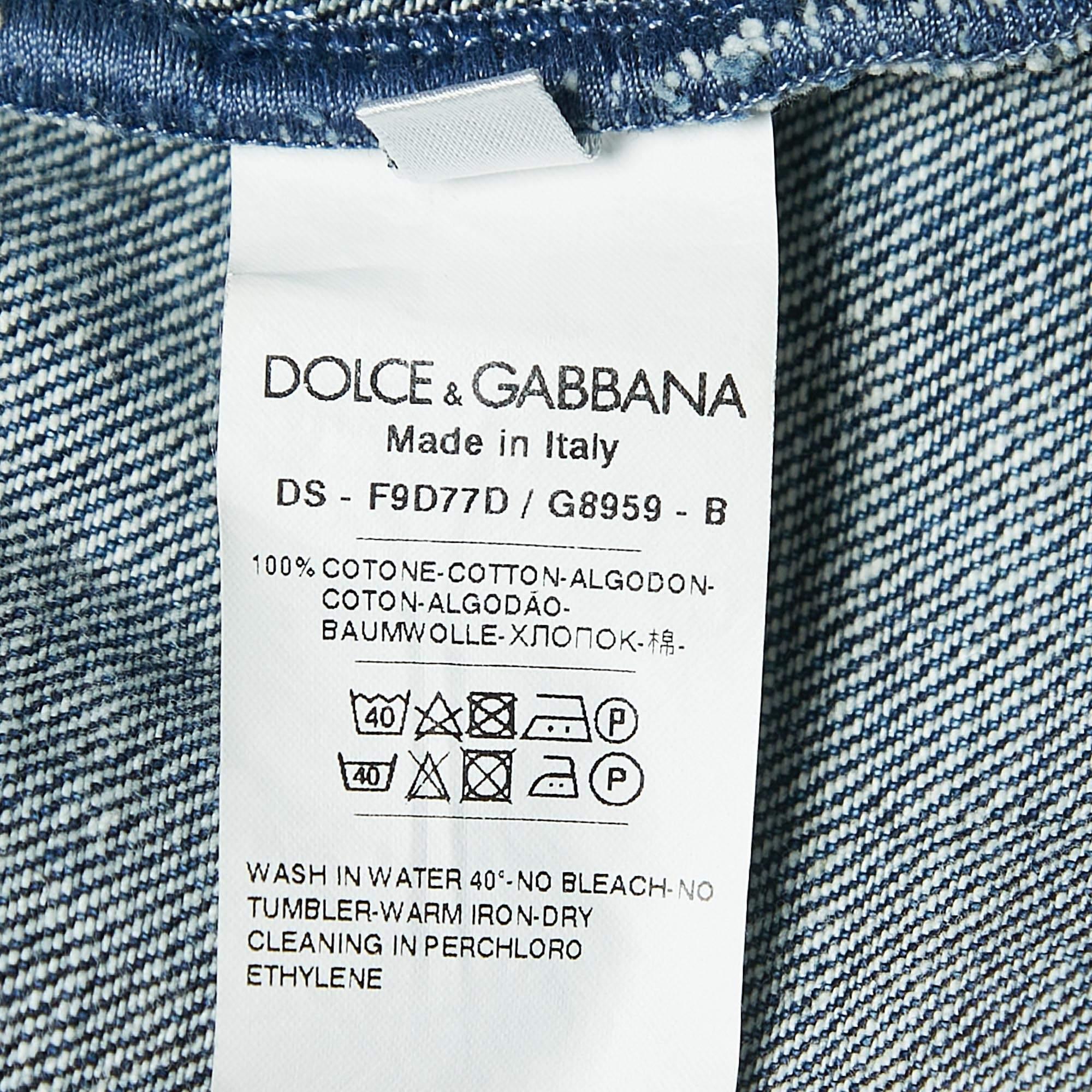 Women's Dolce & Gabbana Blue Patched Denim Cropped Jacket XS For Sale