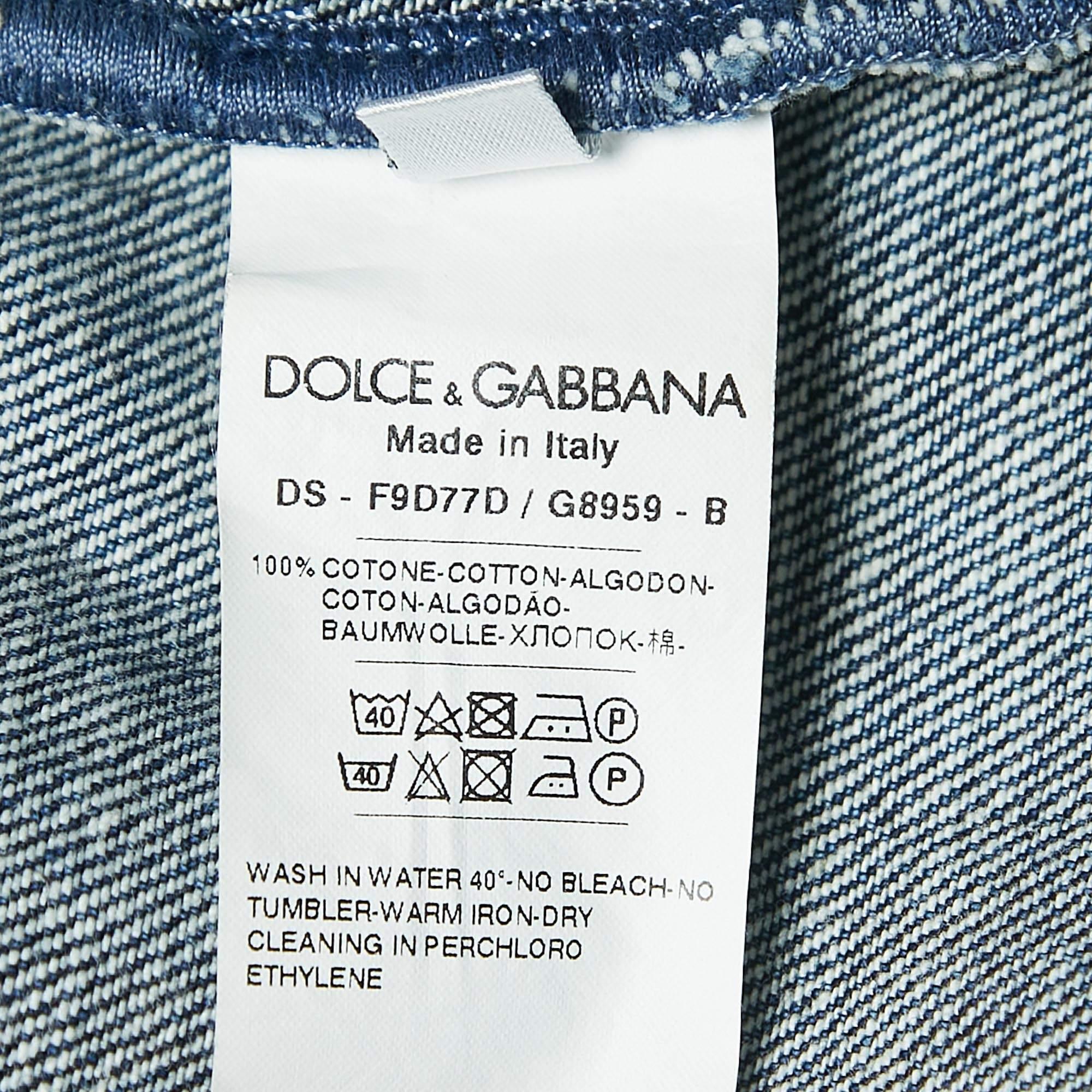Dolce & Gabbana Blue Patched Denim Cropped Jacket XS For Sale 2