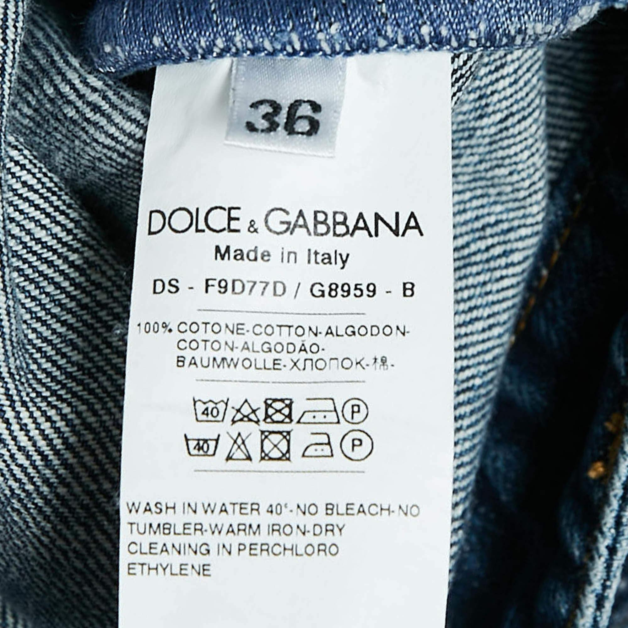 Women's Dolce & Gabbana Blue Patched Denim Lace-Up Crop Jacket XS