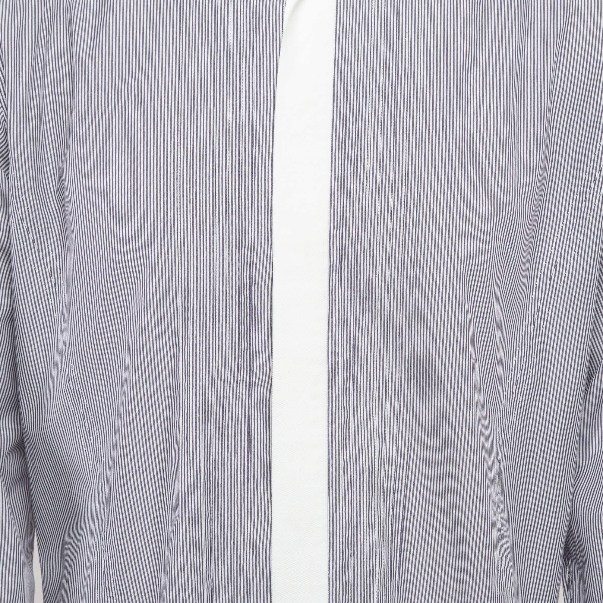 Gray Dolce & Gabbana Blue Pinstripe Cotton Button Front Shirt XL For Sale