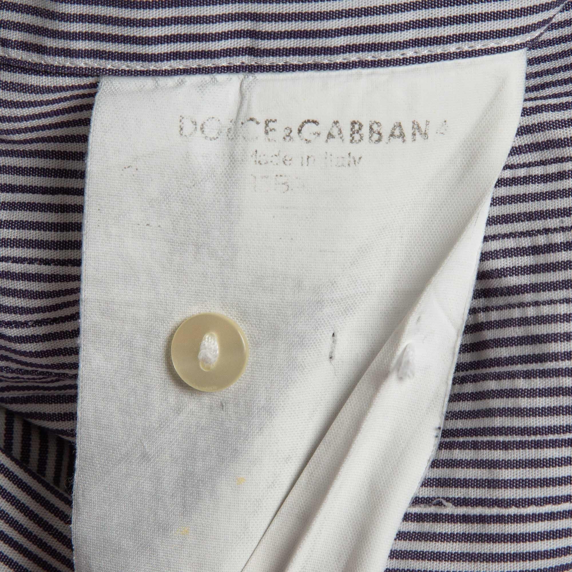 Dolce & Gabbana Blue Pinstripe Cotton Button Front Shirt XL For Sale 1