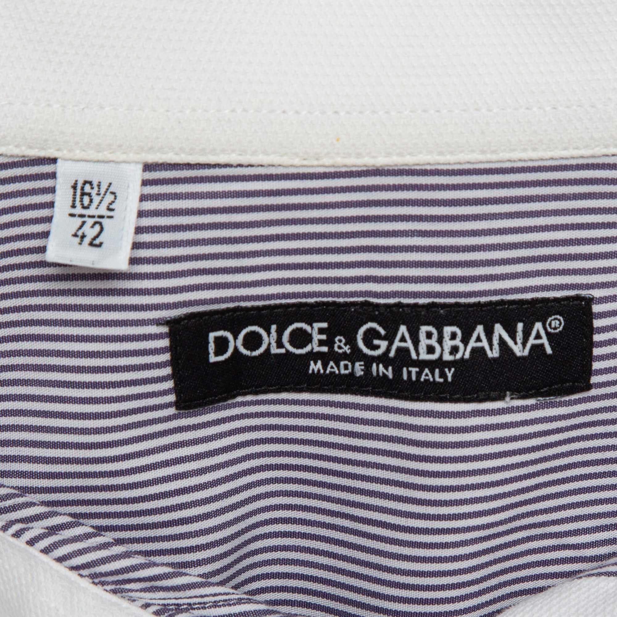 Dolce & Gabbana Blue Pinstripe Cotton Button Front Shirt XL For Sale 3