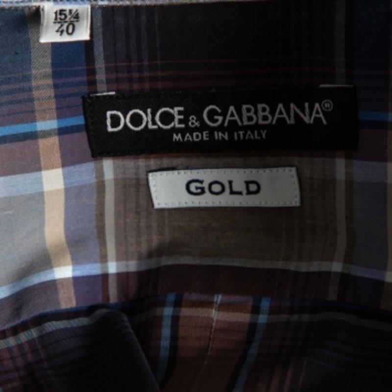 Gray Dolce & Gabbana Blue Plaid Checked Cotton Gold Label Shirt M