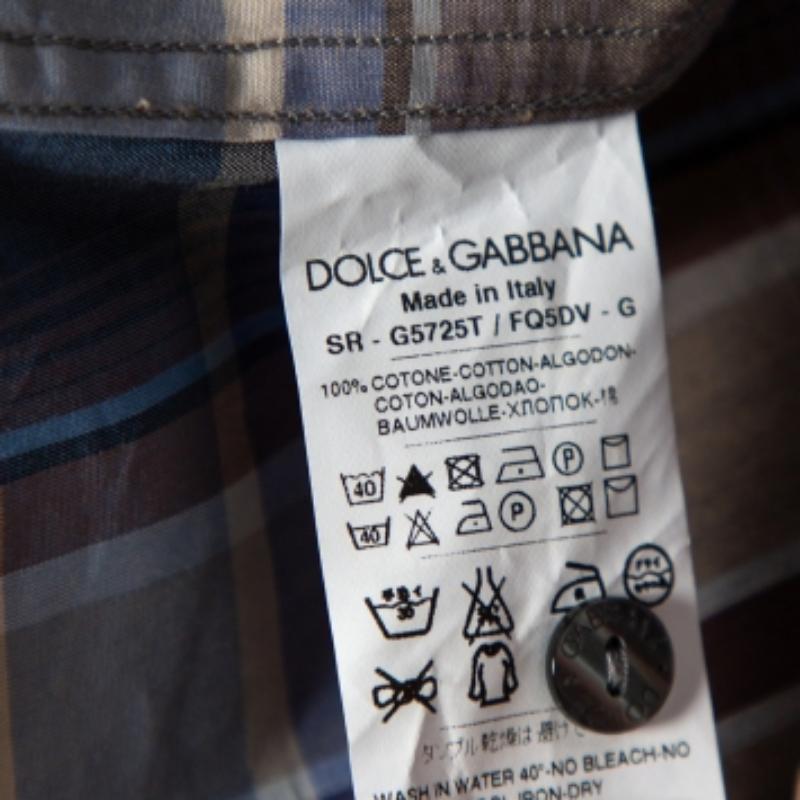 Men's Dolce & Gabbana Blue Plaid Checked Cotton Gold Label Shirt M