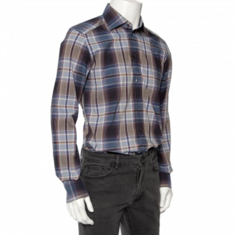 Dolce & Gabbana Blue Plaid Checked Cotton Gold Label Shirt M 2