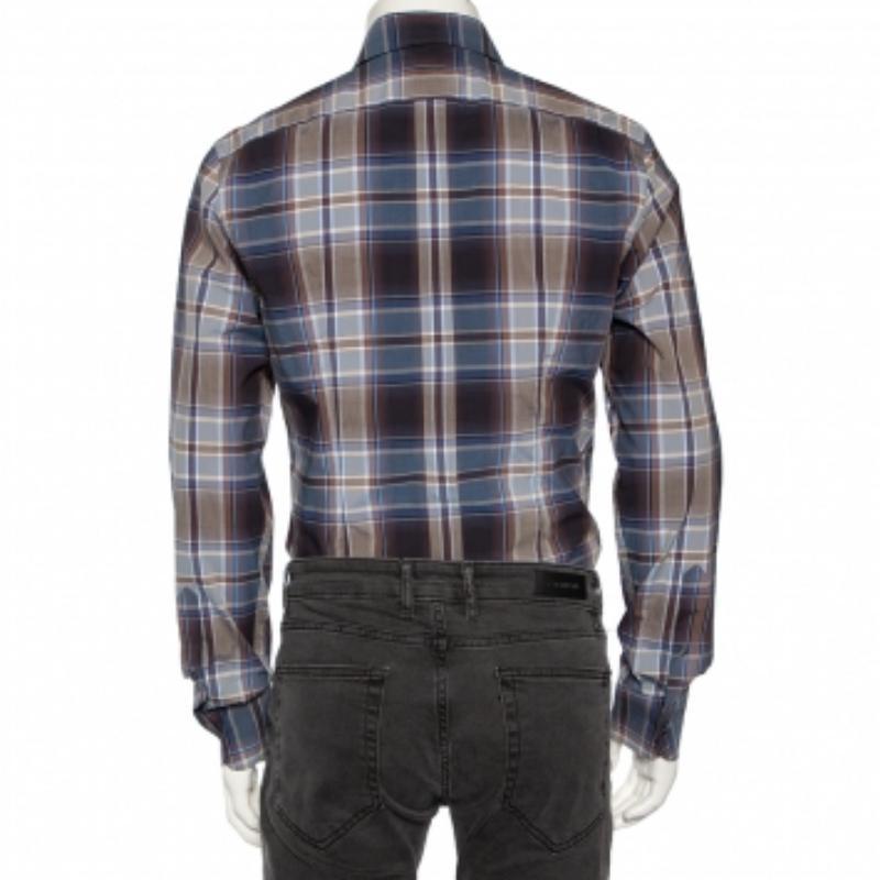 Dolce & Gabbana Blue Plaid Checked Cotton Gold Label Shirt M 3