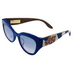 Dolce & Gabbana Blue Plastic Wood Sicily Caretto Hand Painted Sunglasses 