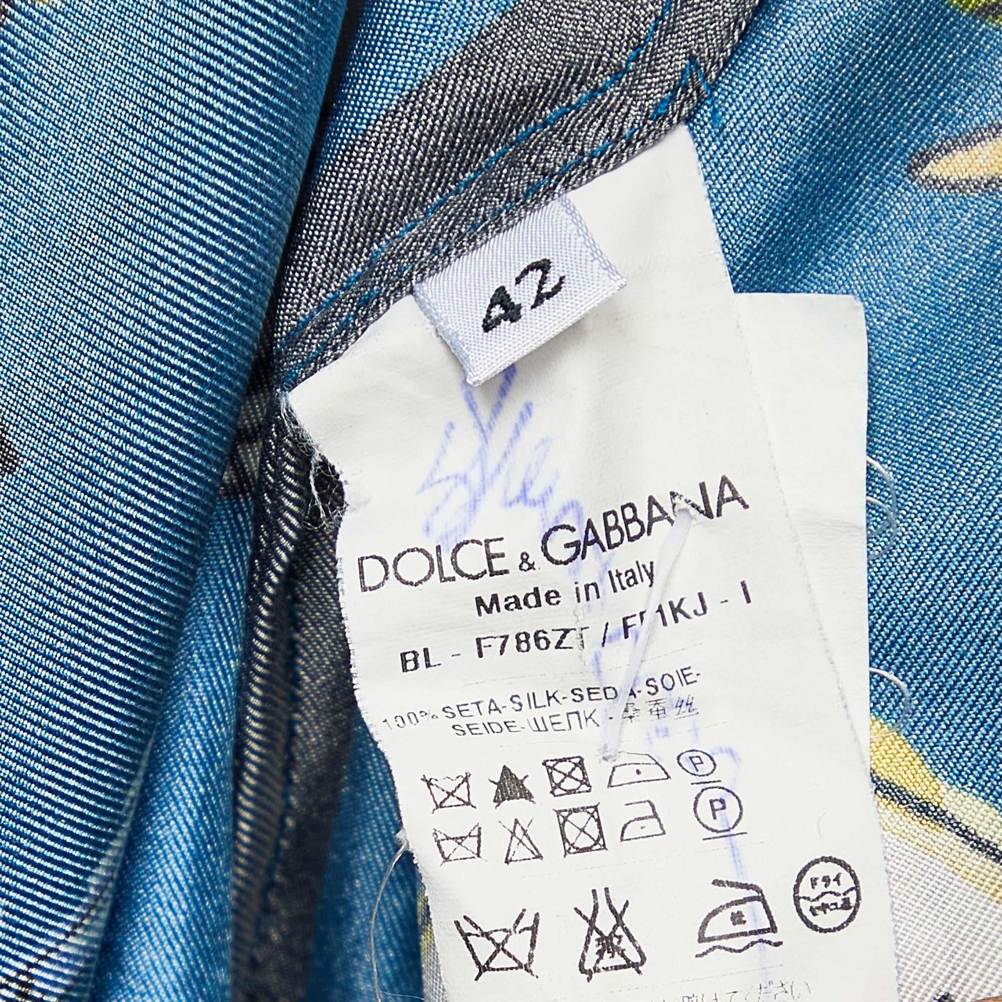 Dolce & Gabbana Blue Printed Silk Blouse M 1