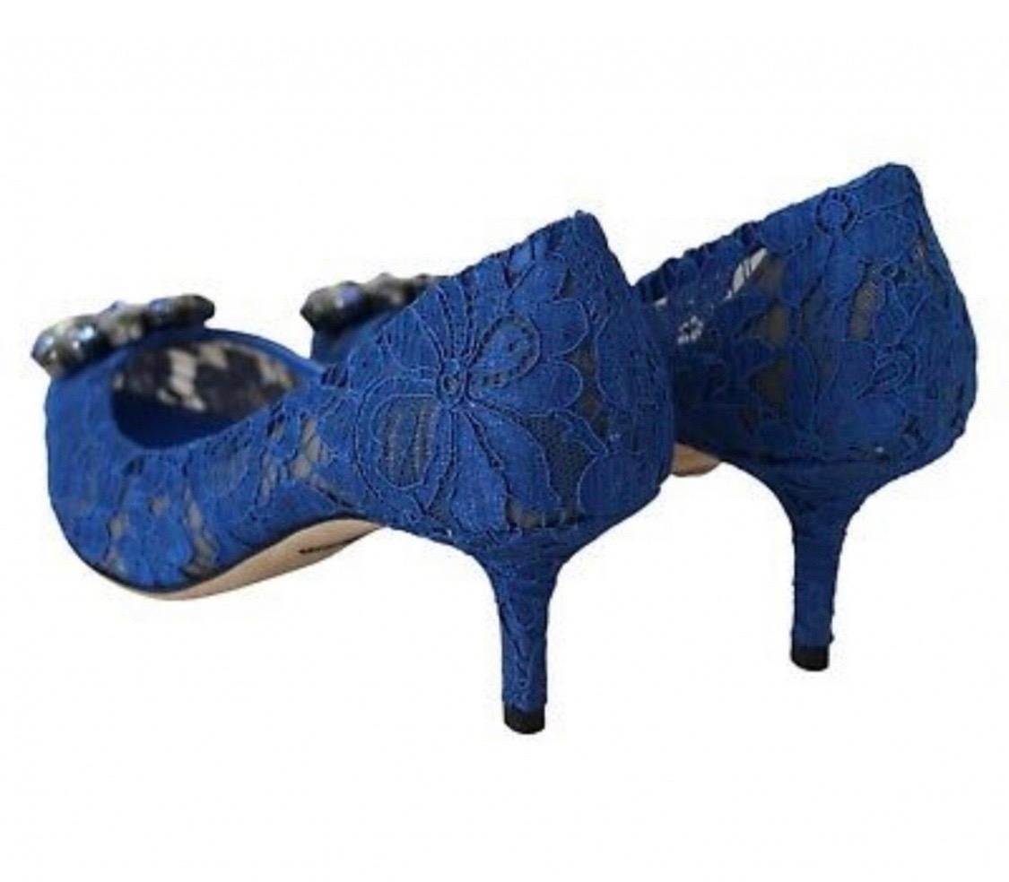Blue Dolce & Gabbana blue  PUMP lace shoes with jewel detail on the top heels 