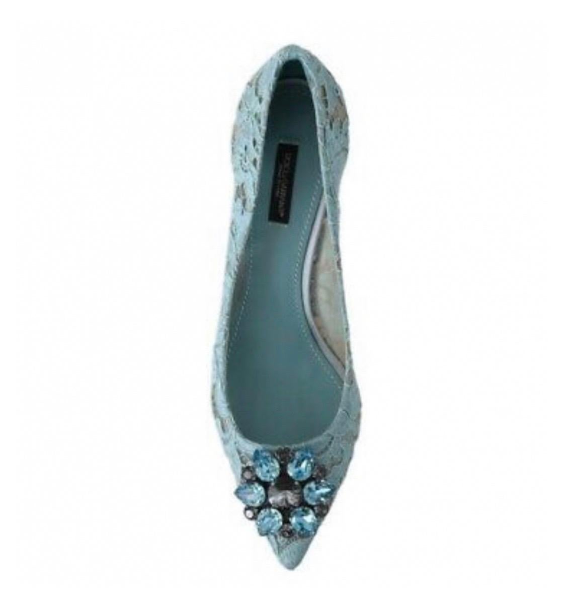 Women's Dolce & Gabbana blue  PUMP lace
shoes with jewel detail on the top heels 