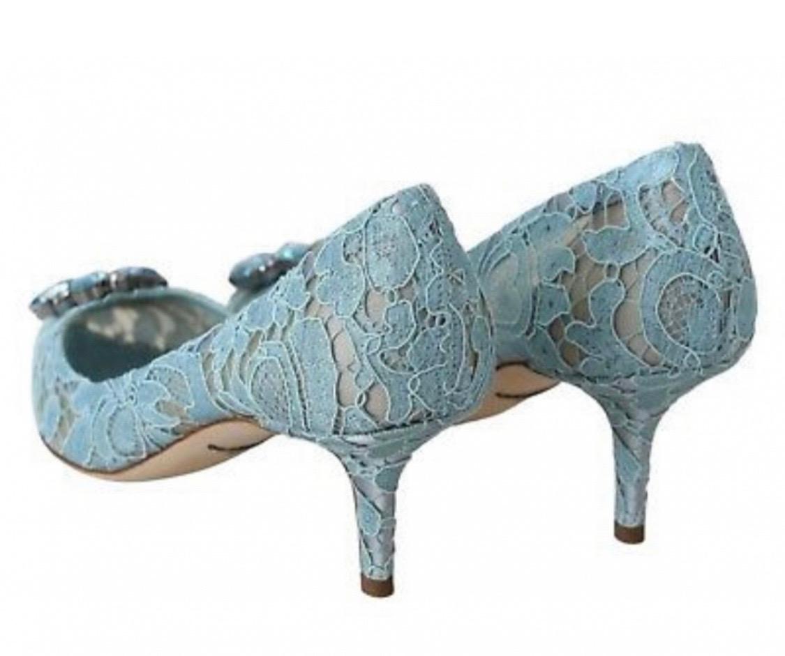 Dolce & Gabbana blue  PUMP lace
shoes with jewel detail on the top heels  3